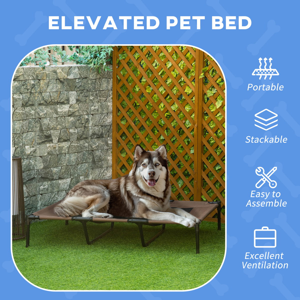 Cooling Elevated Dog Bed - Portable Raised Pet Cot for Indoor & Outdoor - Brown