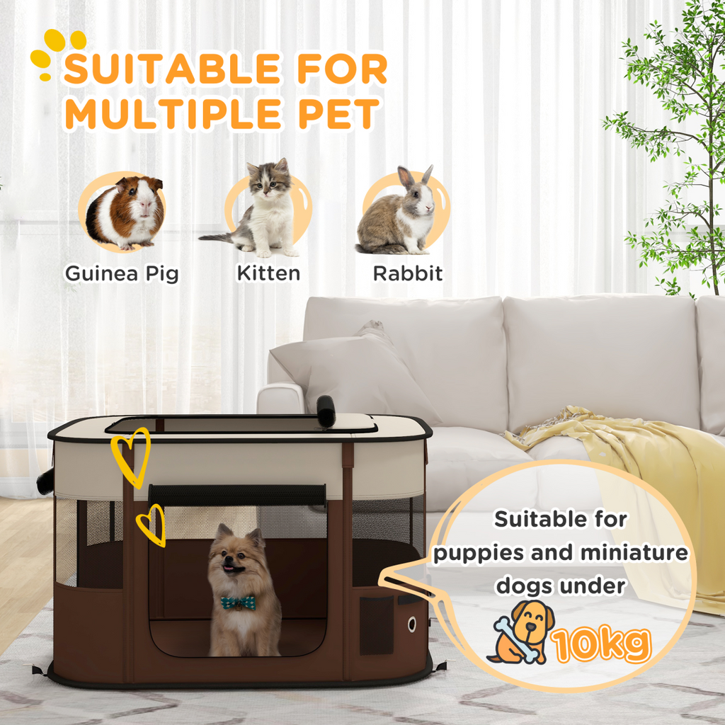 PawHut Portable Foldable Pet Playpen for Small Animals - Brown