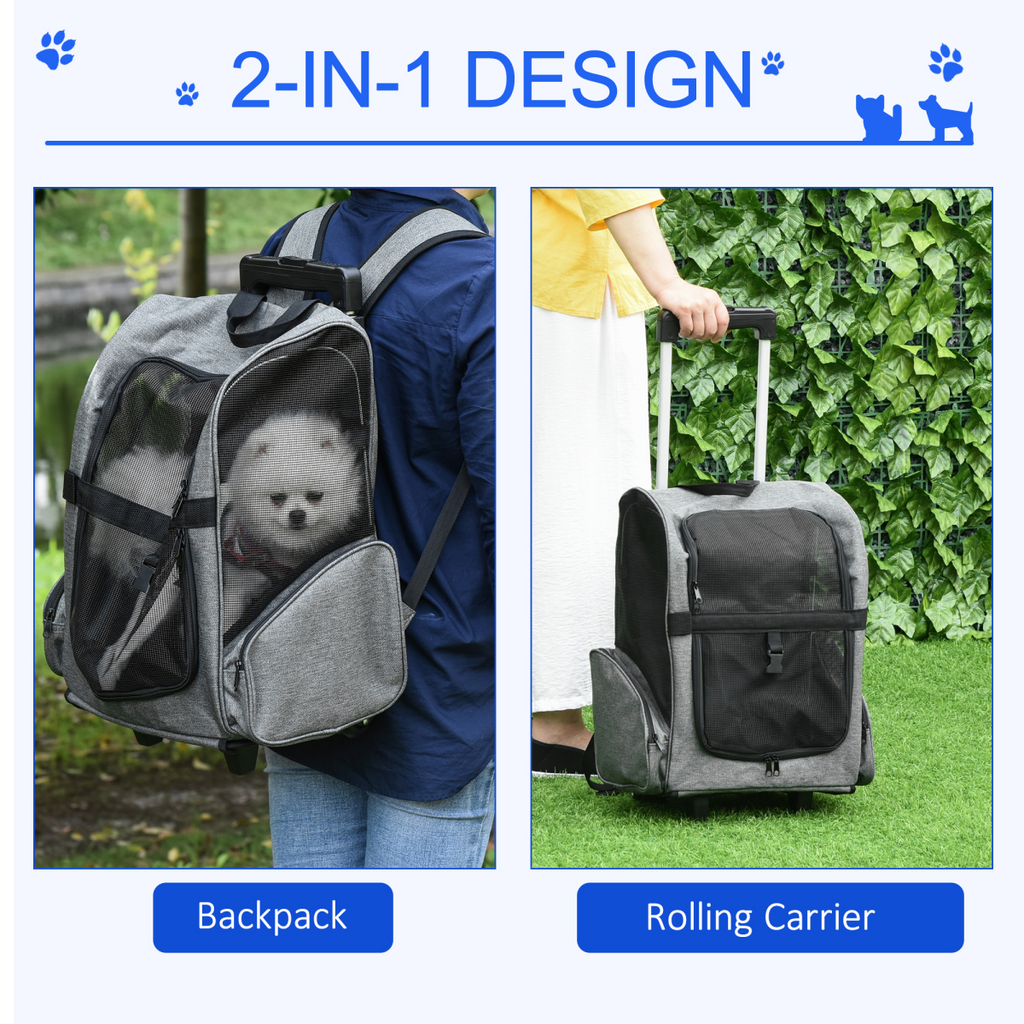 2-in-1 Pet Travel Backpack & Trolley Carrier, Grey