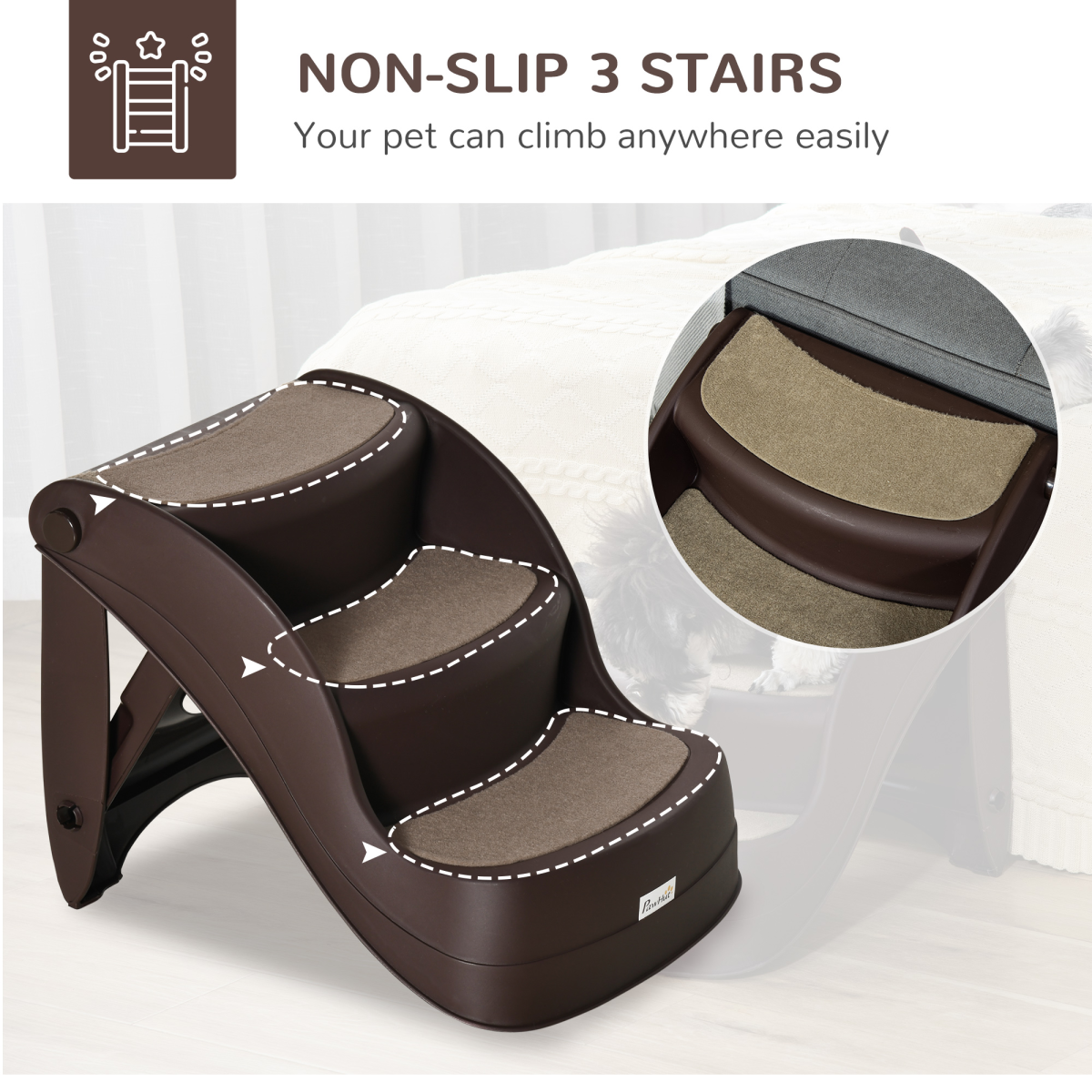 3-Step Portable Dog Stairs - Non-Slip, Foldable for Beds & Sofas
