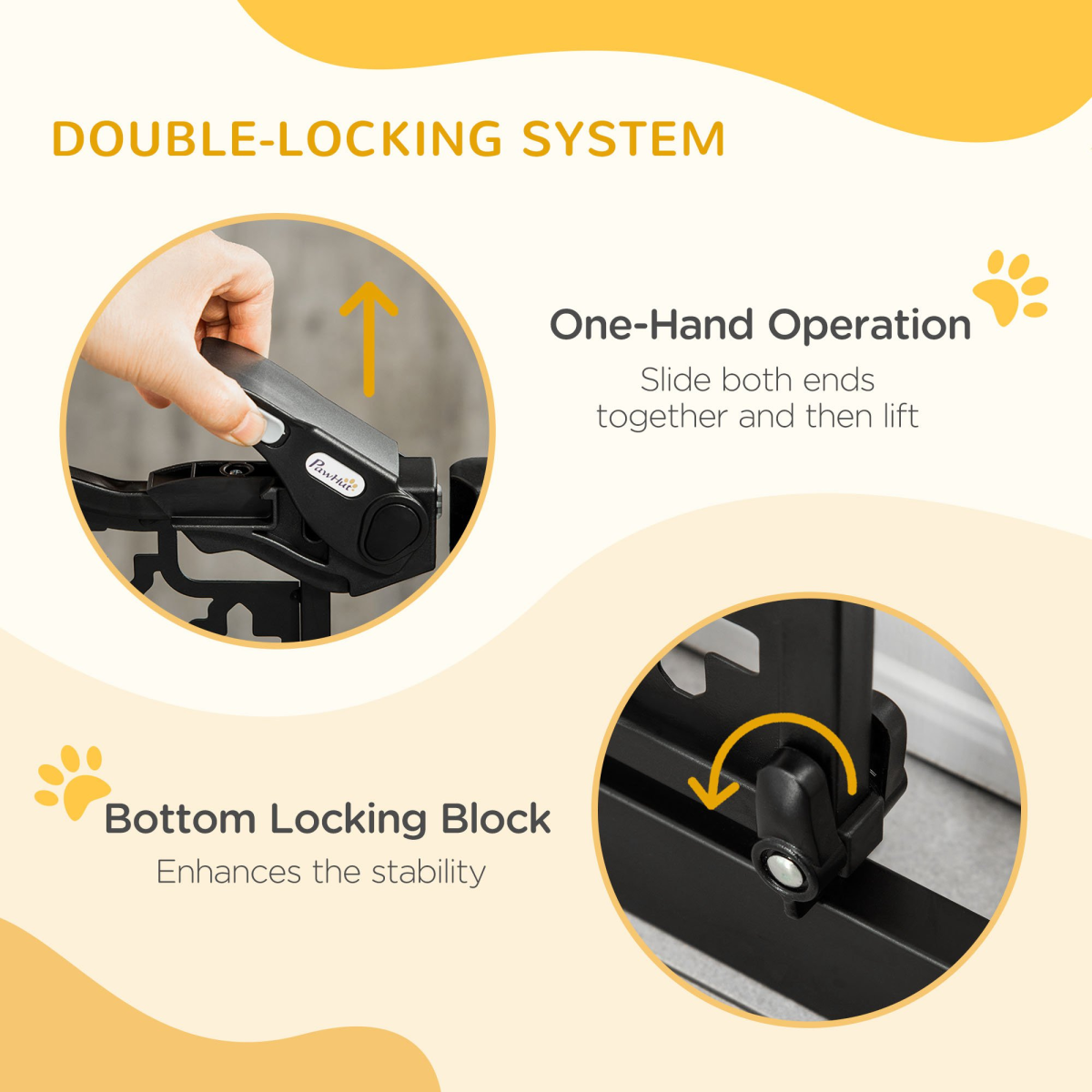 74-80 cm Pet Safety Gate - Auto-Close, Pressure-Fit, Double Locking, Black
