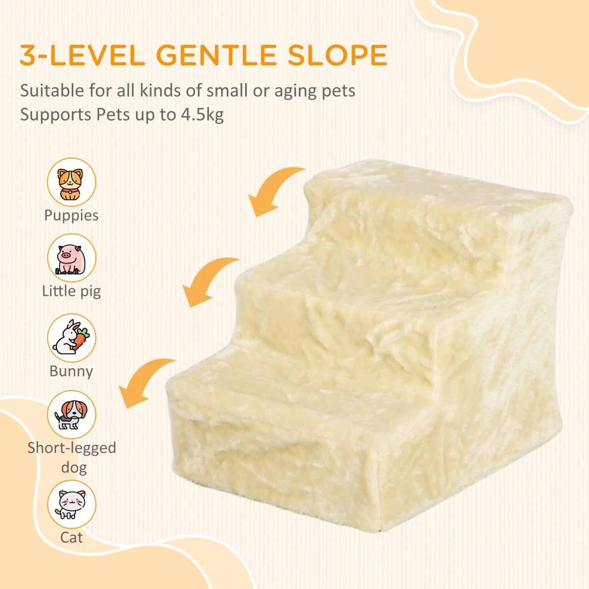 PawHut 3-Step Portable Dog Stairs with Washable Plush Cover