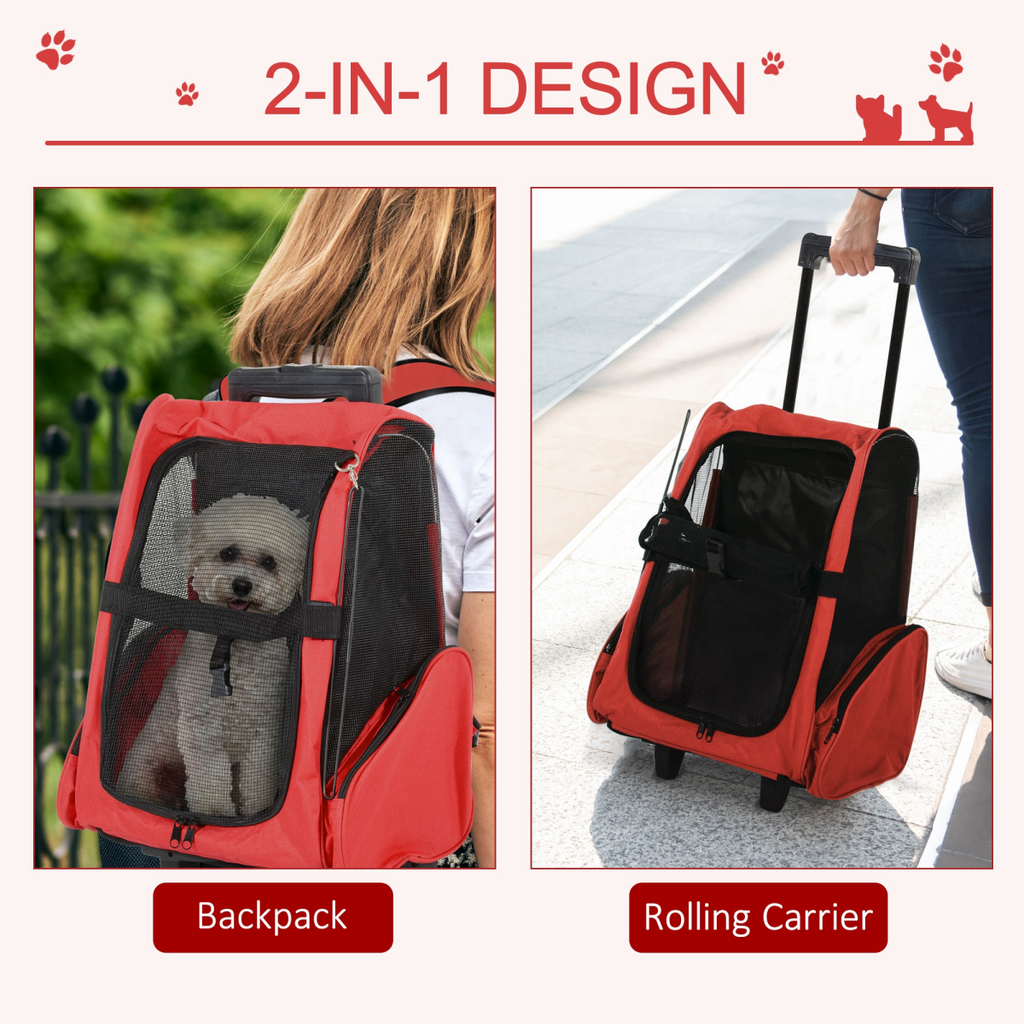 2-in-1 Pet Travel Backpack & Trolley Carrier with Telescopic Handle