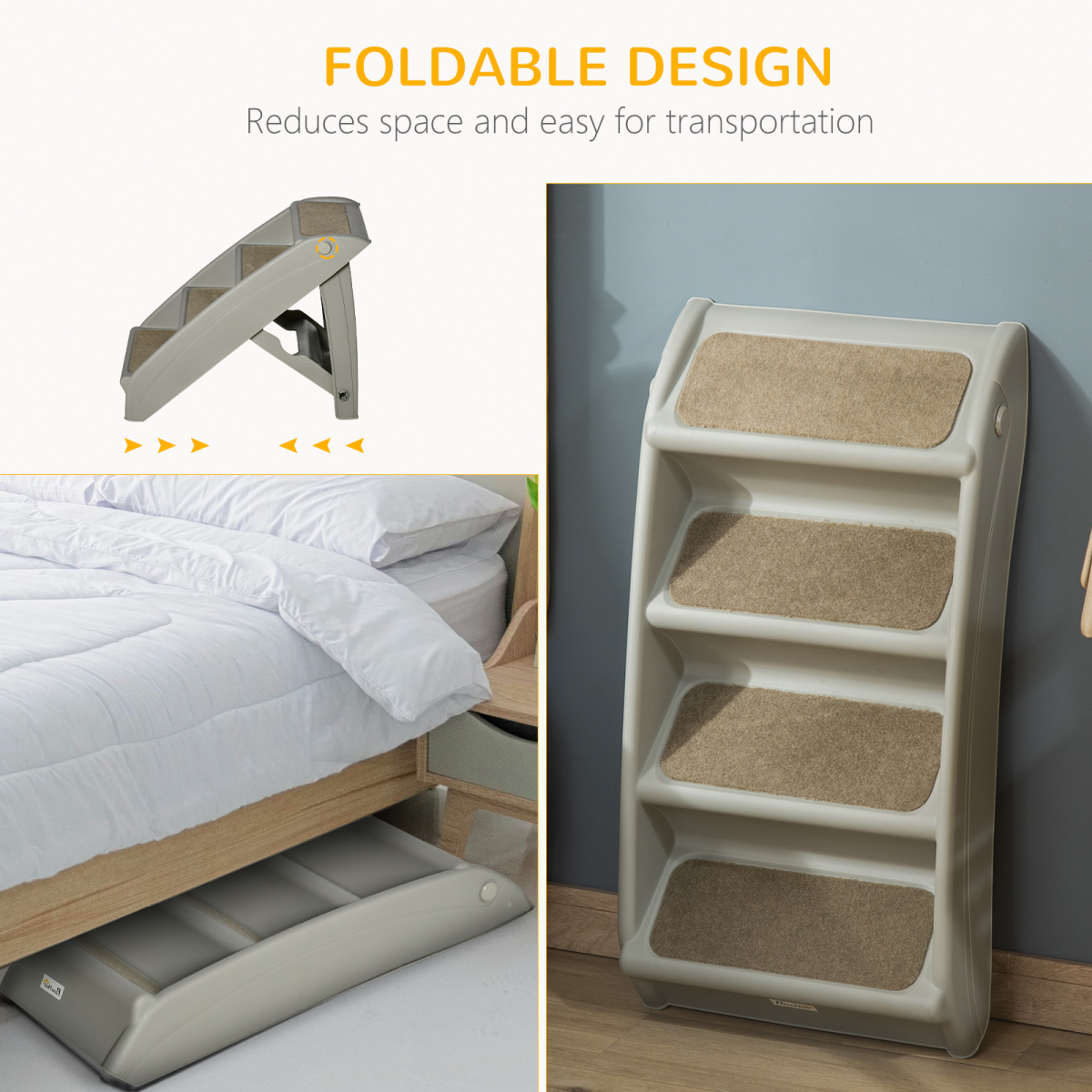 Portable Non-Slip Pet Steps for Bed & Sofa - Grey