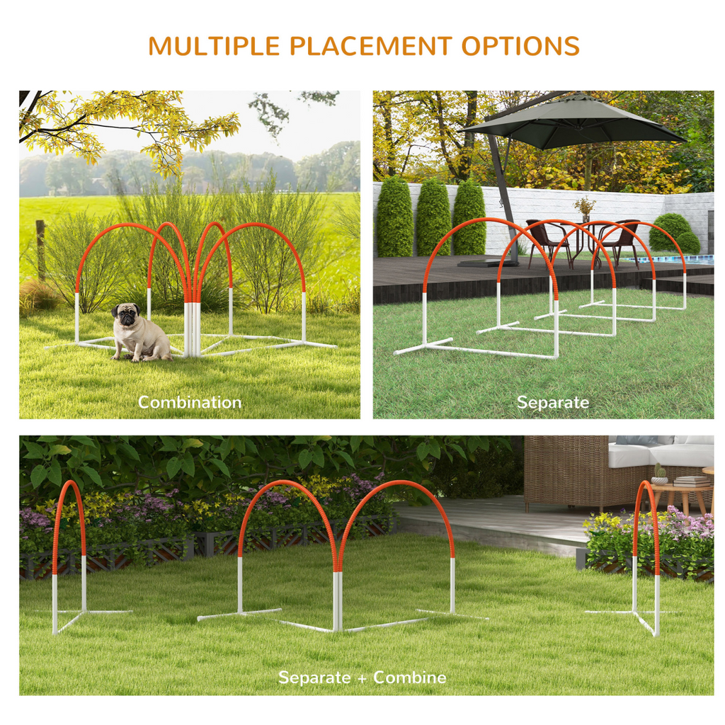 PawHut 4-Pole Weave Dog Agility Set with Carry Bag - Orange