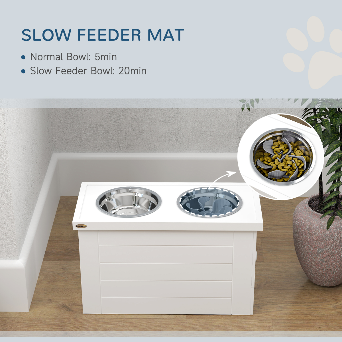 PawHut Elevated Dog Feeder with Slow-Feed Mat & Semi-Auto Dispenser