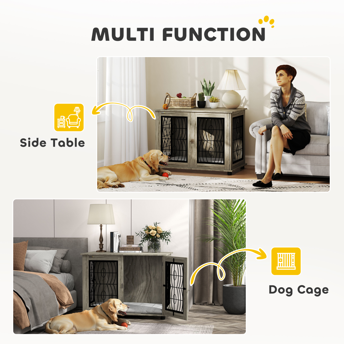 PawHut 37-In Dog Crate End Table Cushioned, Lockable, Ventilated for Large Dogs