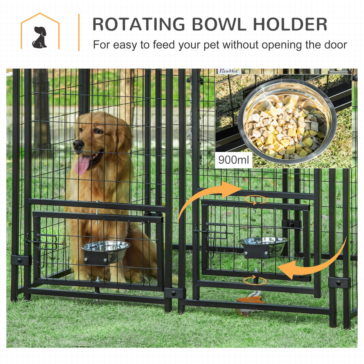 PawHut Outdoor Dog Kennel with Rotating Bowl Holders & Cover