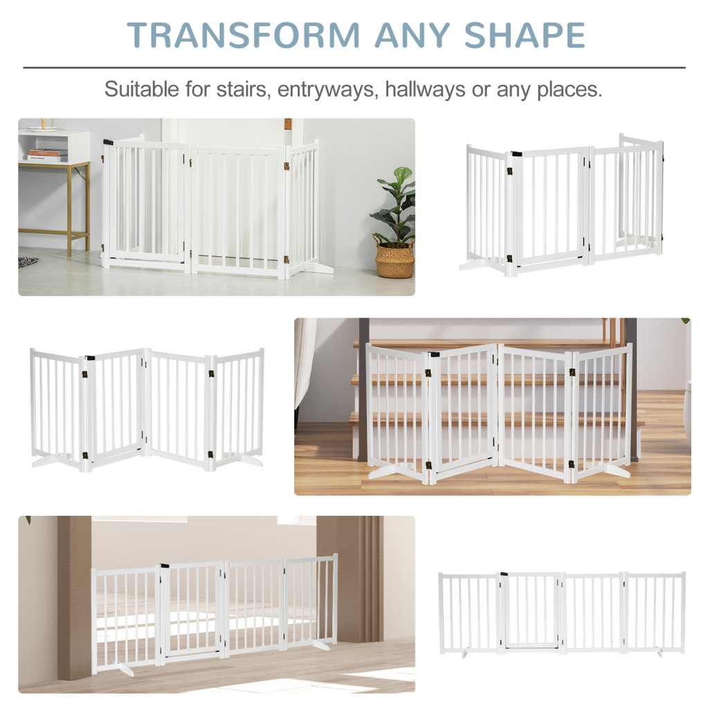 Pawhut Freestanding 4-Panel Pet Gate with 2 Support Feet for Doorways - White