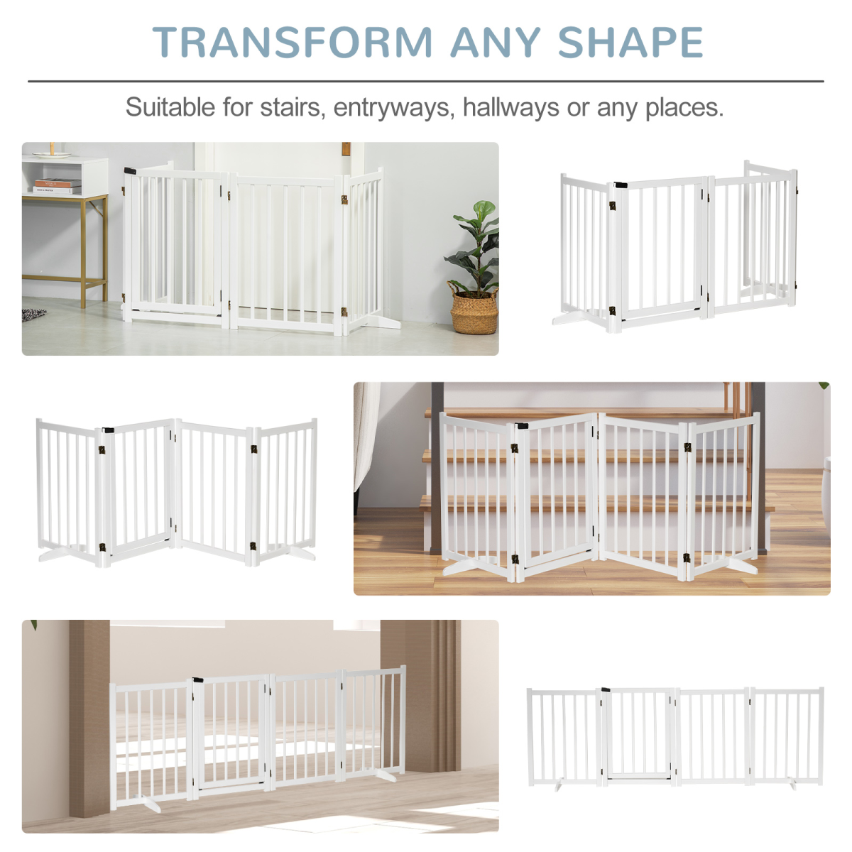 Pawhut Freestanding 4-Panel Pet Gate with 2 Support Feet for Doorways - White