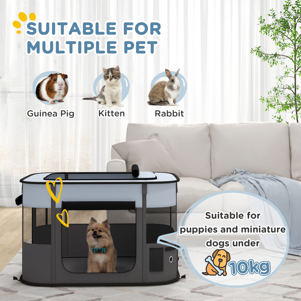 PawHut Portable Pet Playpen - Foldable, Multi-Door, 84x64x53 cm (Grey)