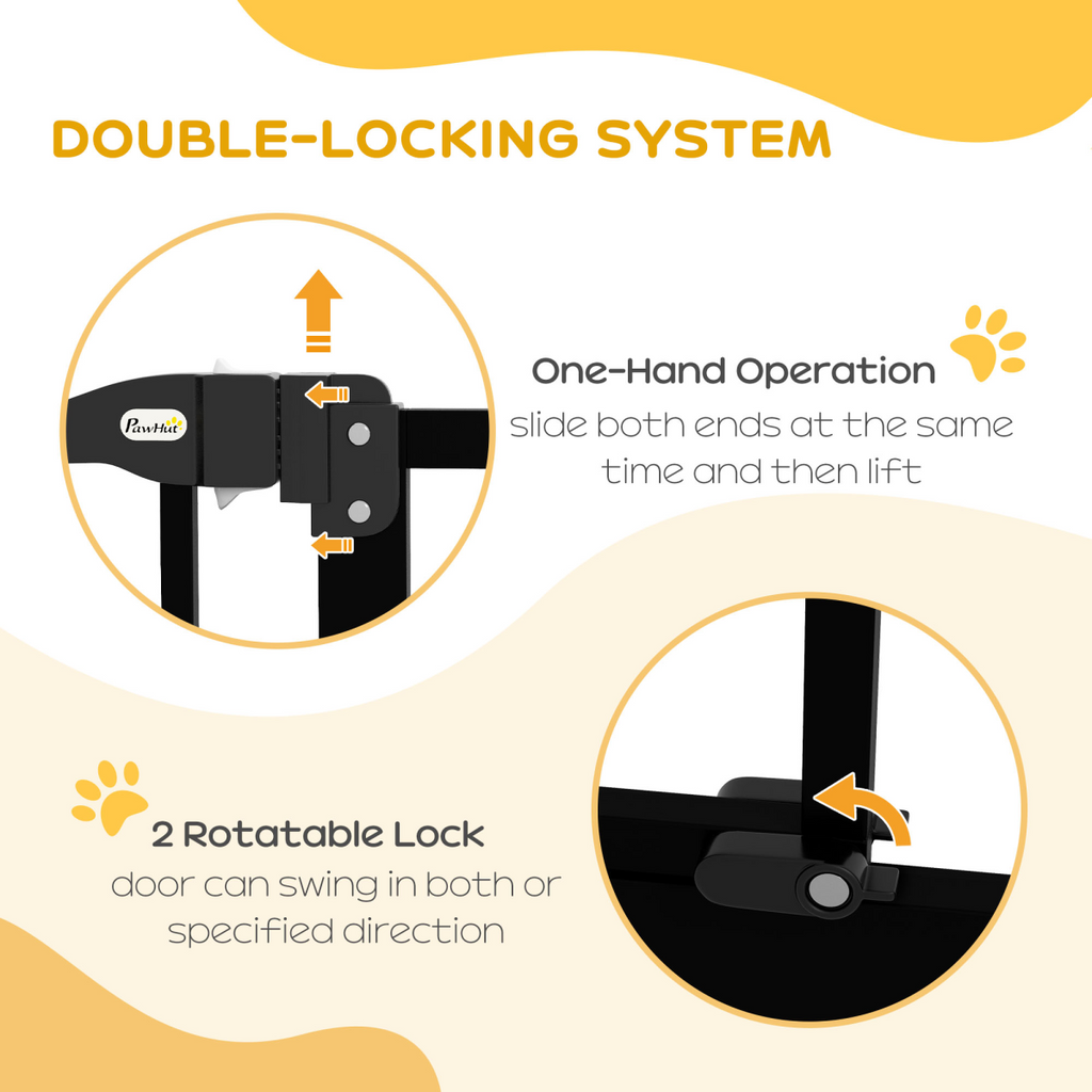 PawHut 74-87cm Metal Pet Gate with Auto-Close Door and Double Lock - Black
