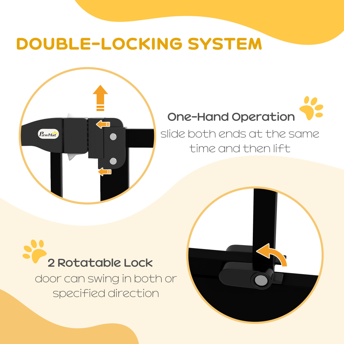 PawHut 74-87cm Metal Pet Gate with Auto-Close Door and Double Lock - Black