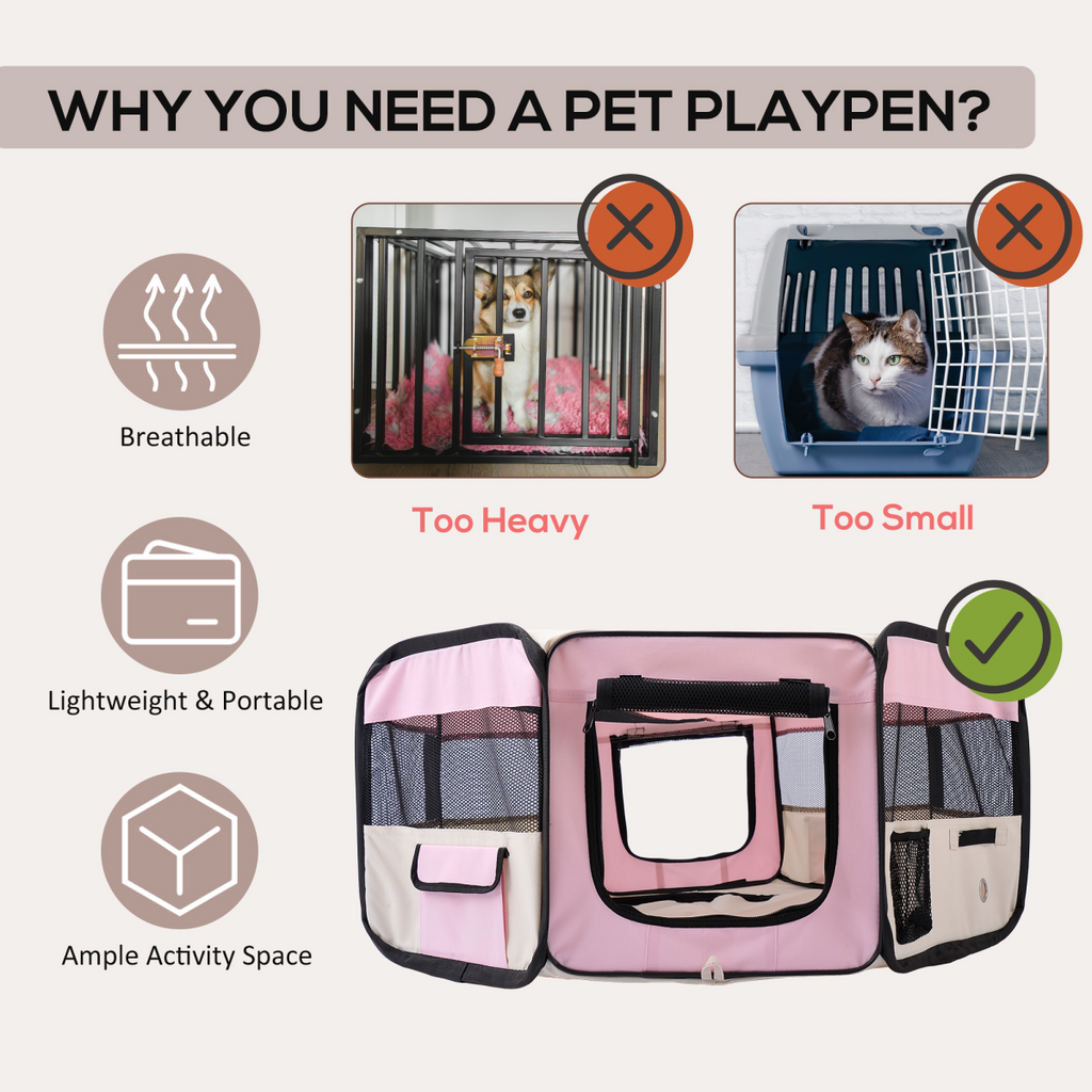 Portable Foldable Fabric Pet Playpen for Small Pets with Mesh Top and Carry Bag
