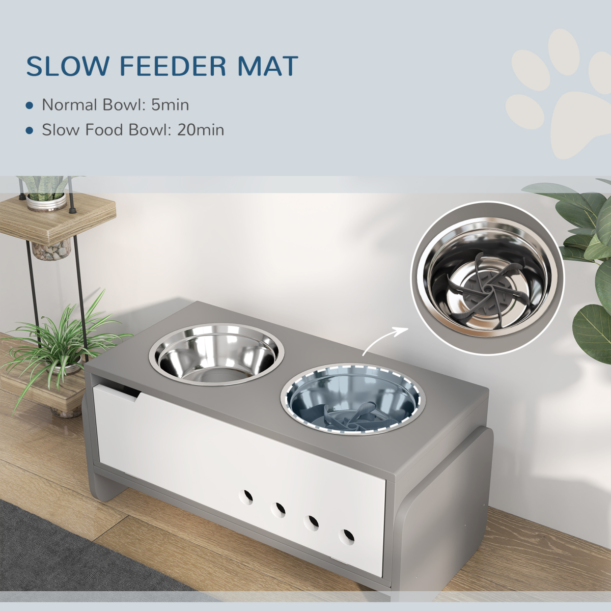 PawHut Height-Adjustable Dog Feeder with Dual Stainless Bowls & Storage