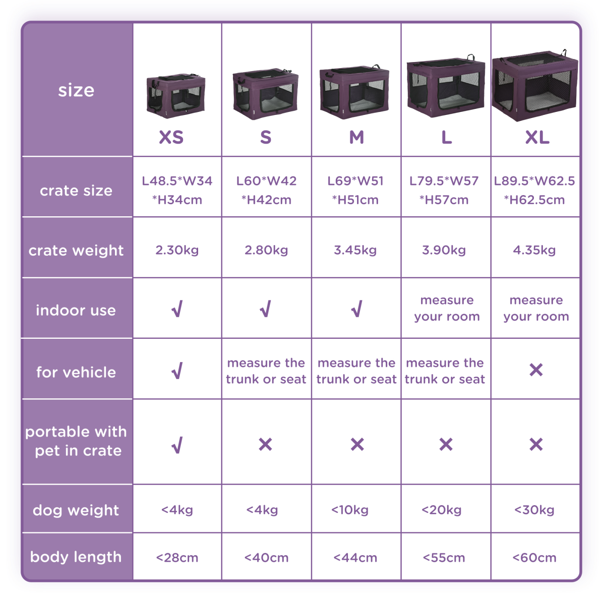 60cm Foldable Pet Carrier with Cushion - Purple Cat/Dog Travel Bag