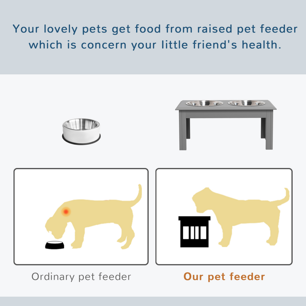 PawHut Elevated Stainless Steel Dog Bowl Feeder - Anti-Slip Grey