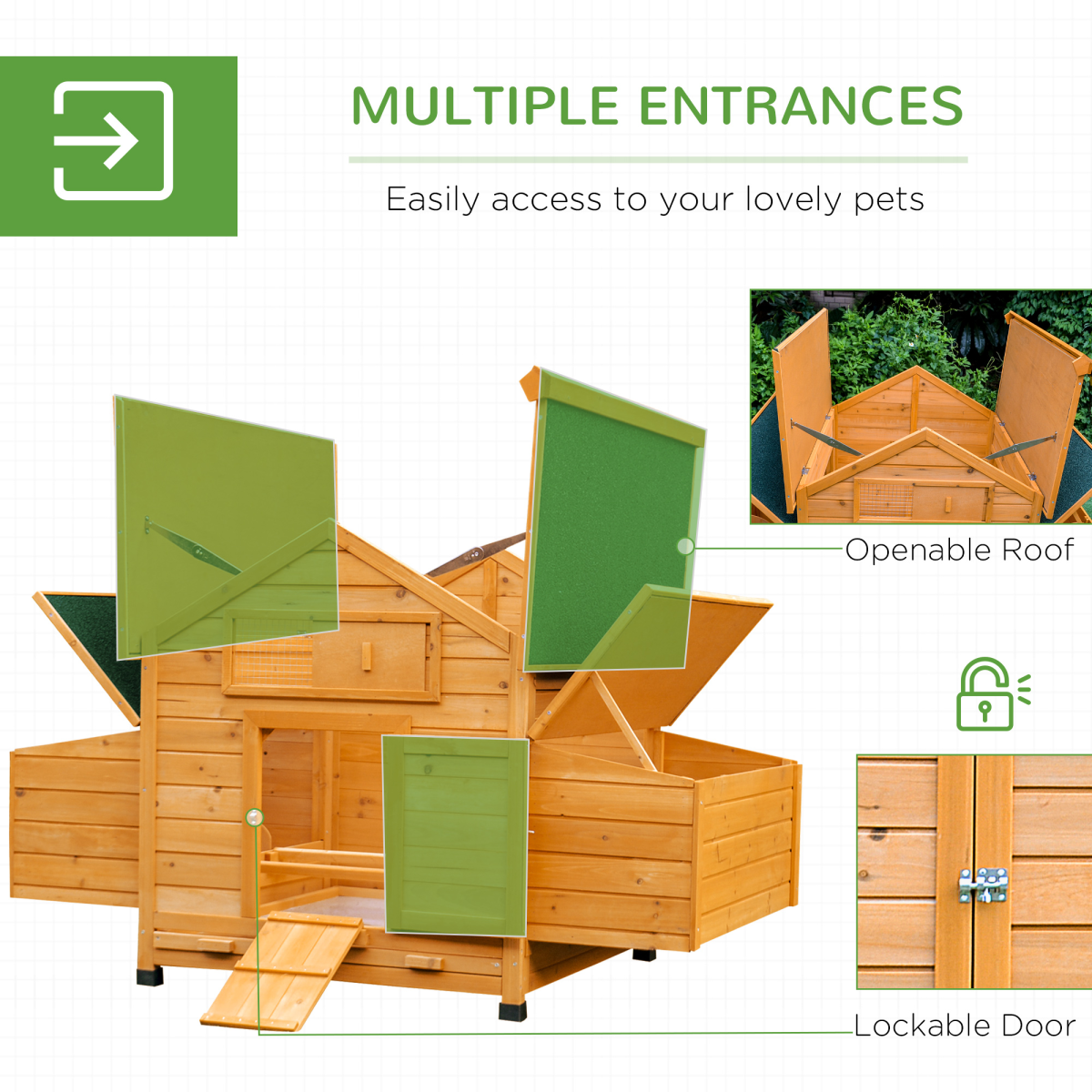 Solid Fir Outdoor Pet House with Dual Nesting Boxes & Weatherproof Roof