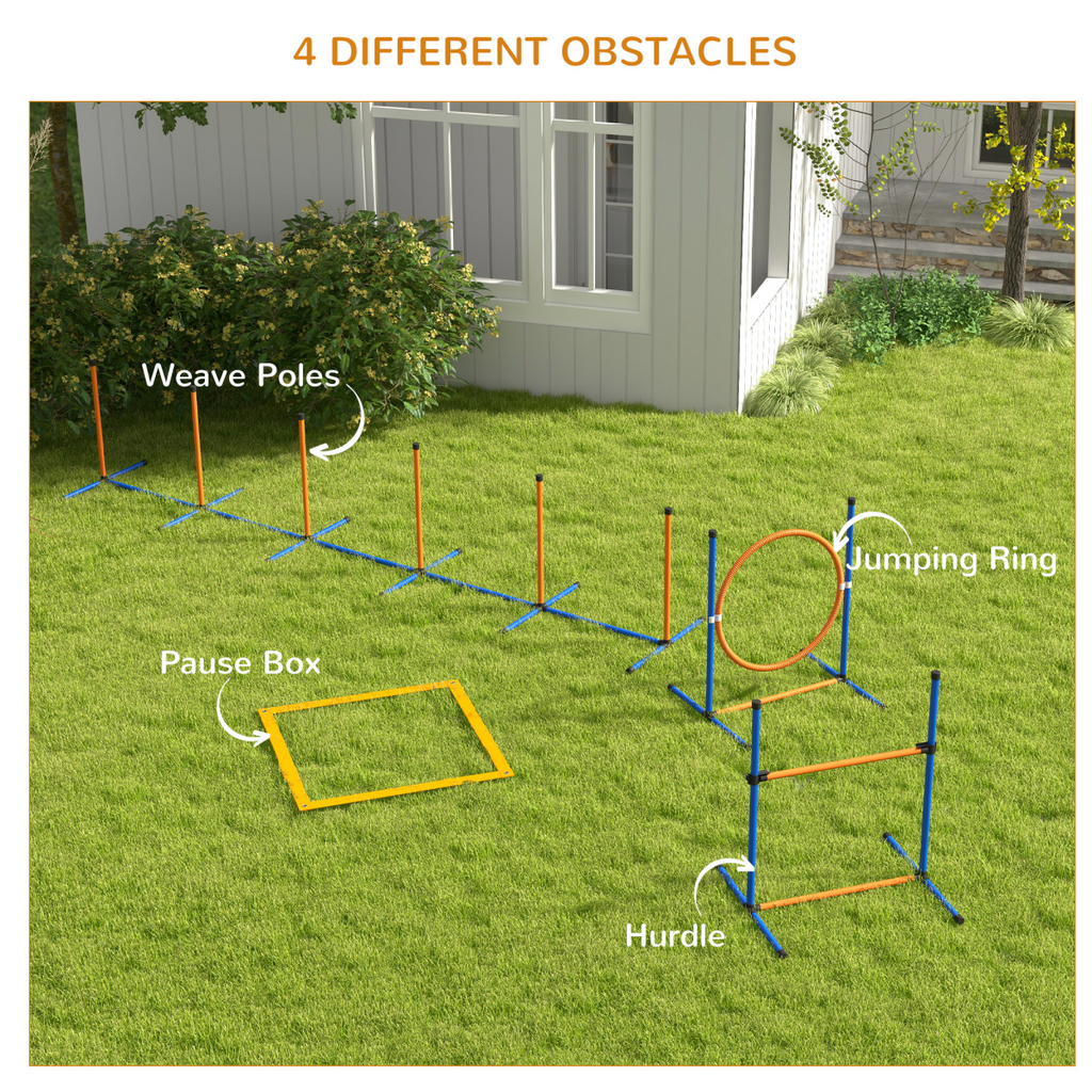 PawHut 4-Piece Dog Agility Set with Carry Bag - Poles, Hurdle, Ring, Pause Box