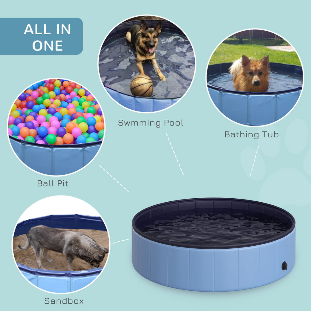 Foldable 120cm Portable Pet Pool - Blue Bath for Dogs & Cats