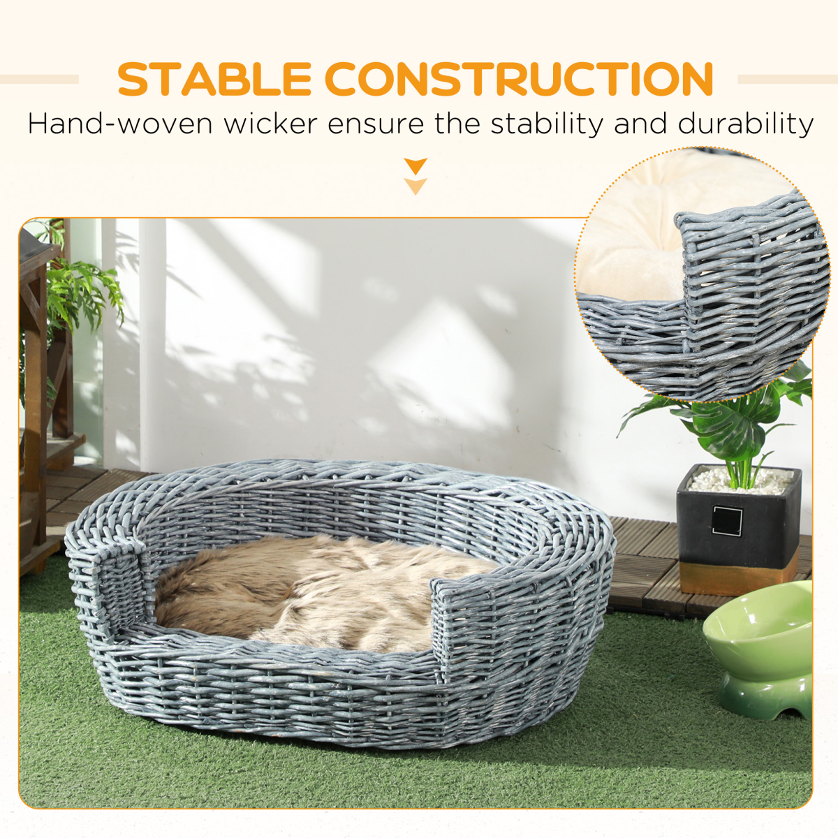Elevated Willow Wicker Pet Bed & Cushion for Cats & Small Dogs