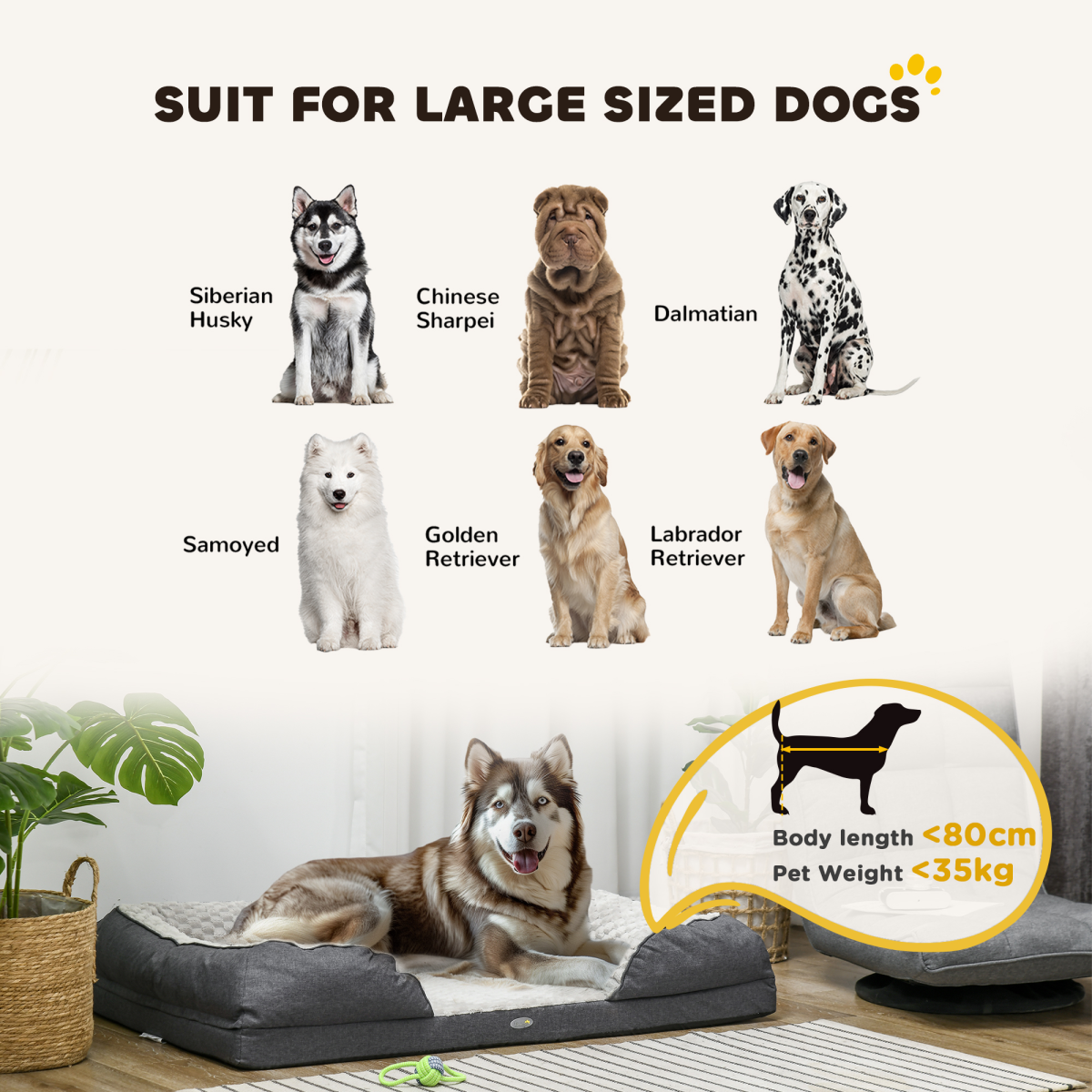 PawHut Large Dog Bed Calming Velvet Padding 7cm - Charcoal Grey