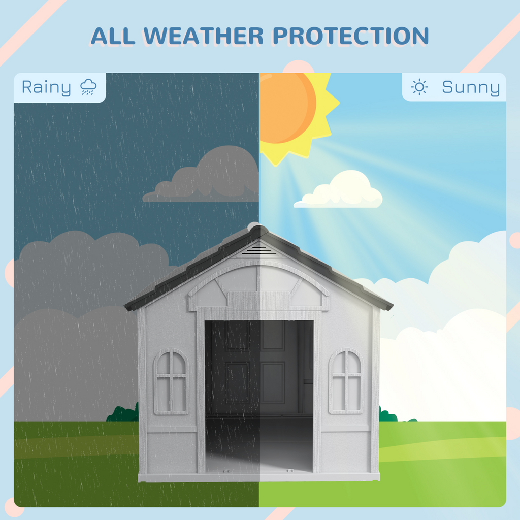 PawHut Weather-Resistant Medium Dog House, Grey, Easy Setup