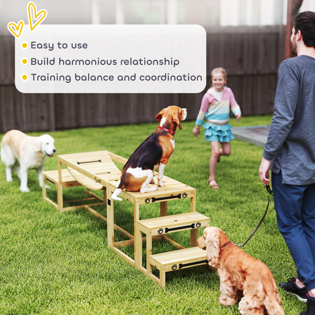 PawHut 3-Piece Wooden Dog Agility Kit: Soft Bridge, Pause Platform & Ladder