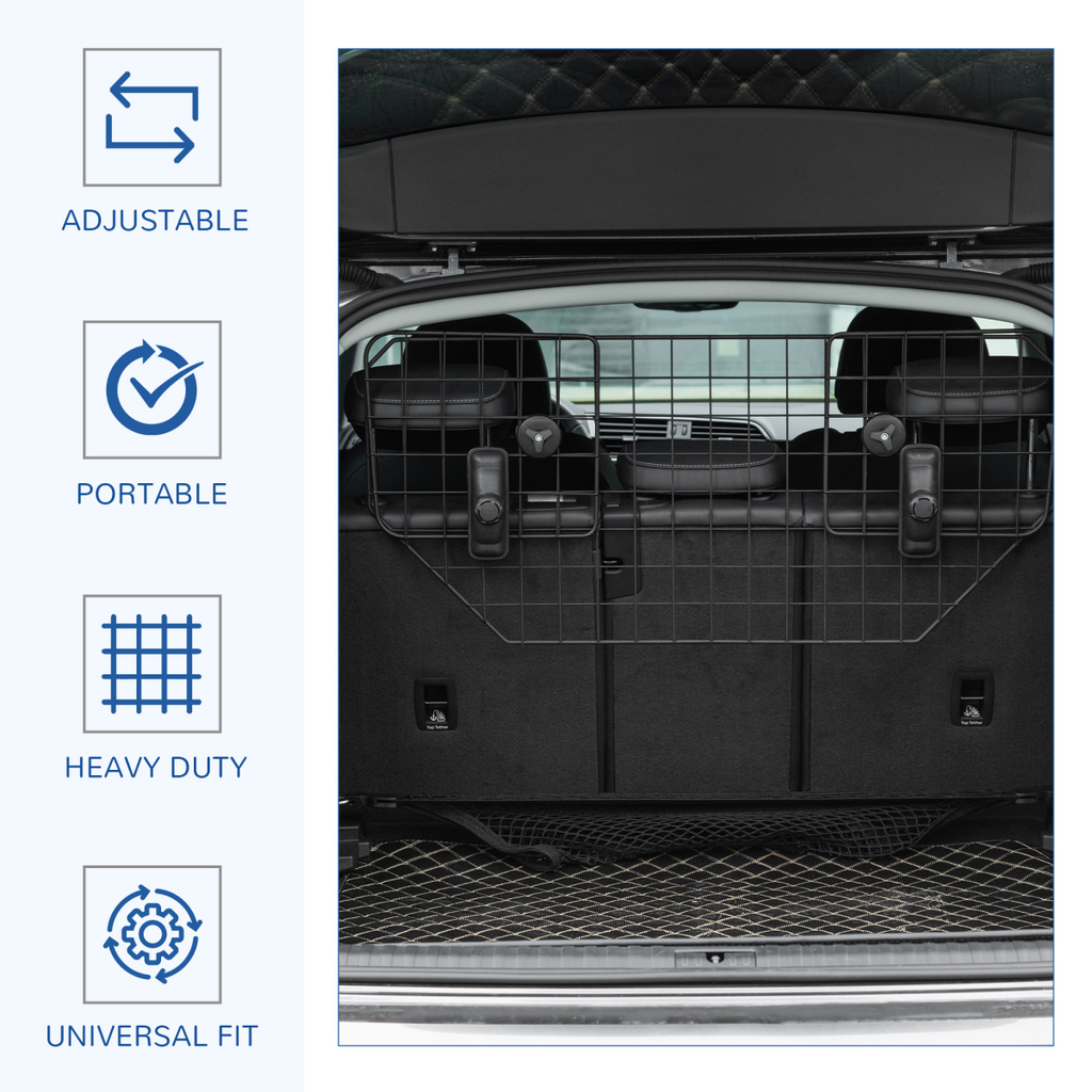 Adjustable Car Boot Dog Guard Mesh Barrier - 90-120cm Wide, 40.5cm High