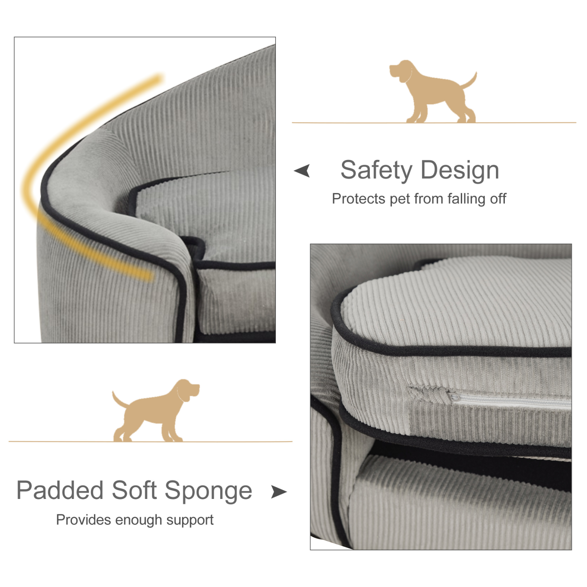 PawHut Dog Sofa Bed with Sponge Cushion - Grey, XS/S