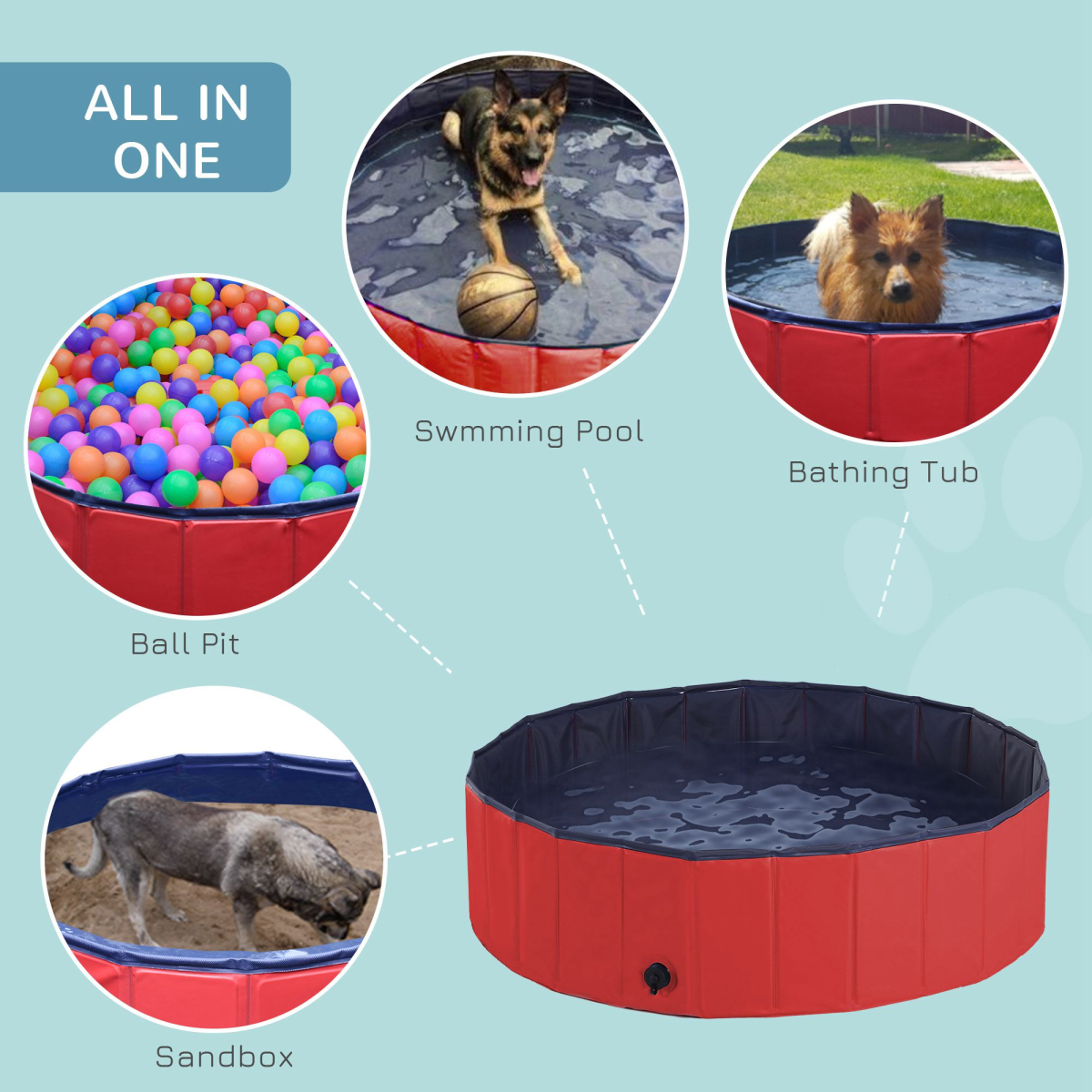 Pawhut 120cm Foldable Pet Paddling Pool - Indoor/Outdoor, Easy Clean