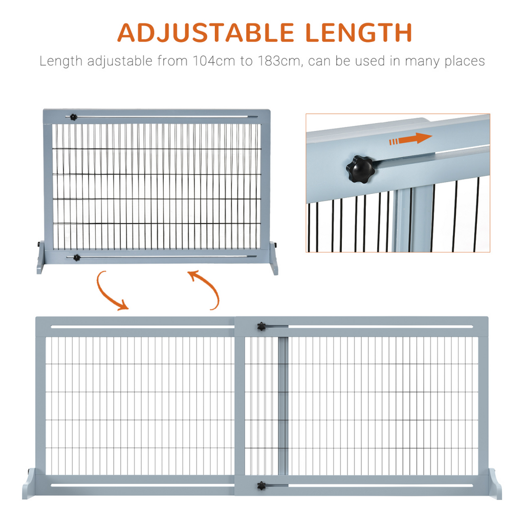 Pawhut Adjustable Freestanding Wooden Pet Gate for Doorways - Grey