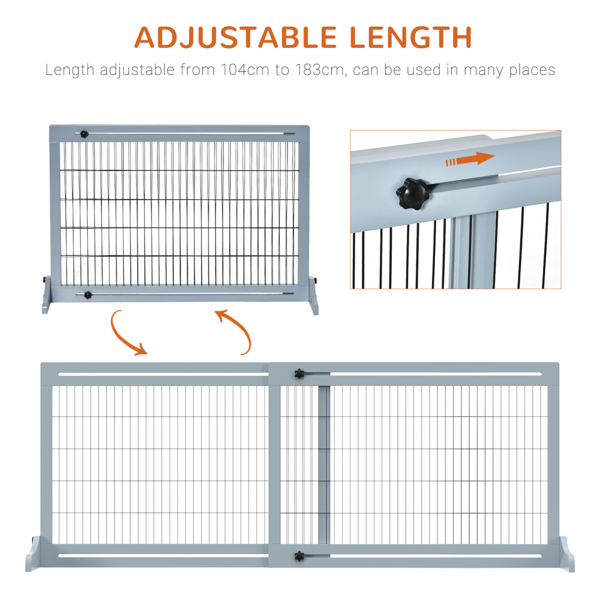 Pawhut Adjustable Freestanding Wooden Pet Gate for Doorways - Grey