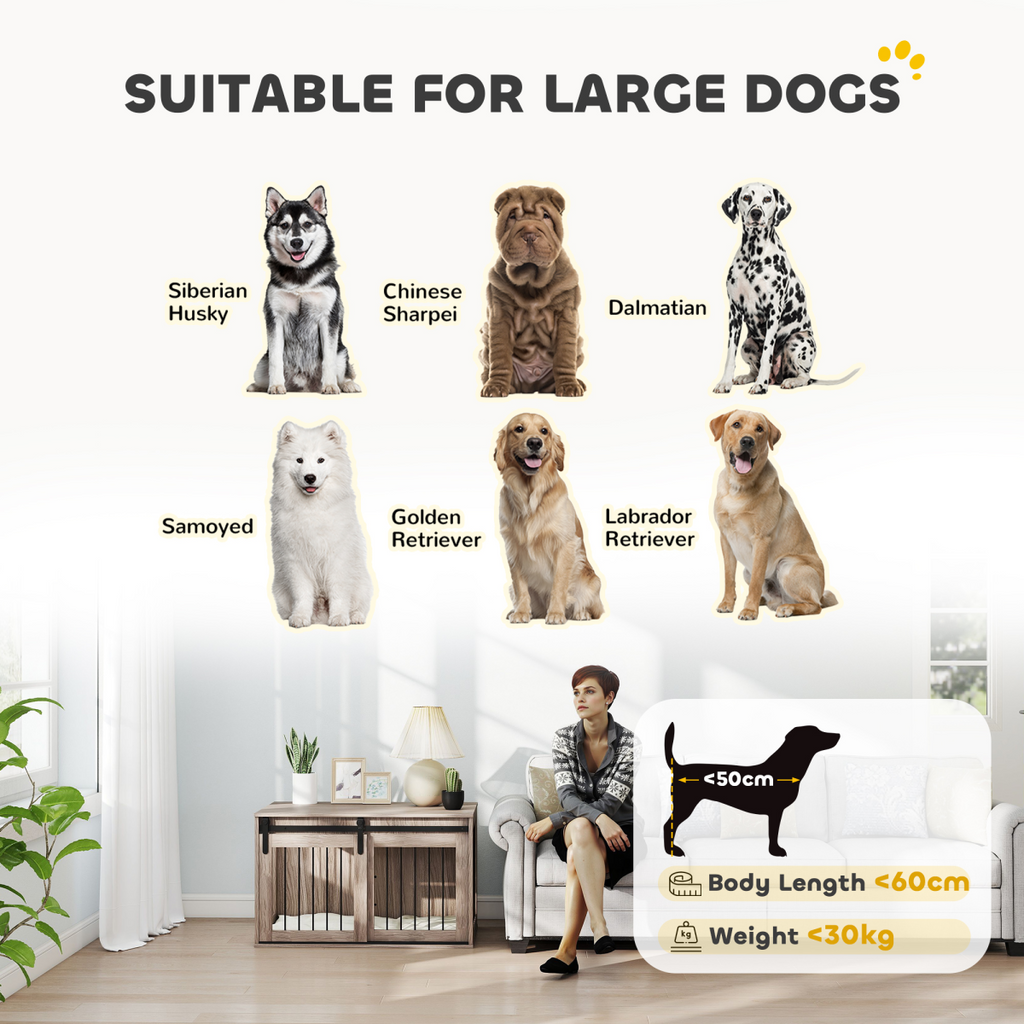 PawHut Large Dog Crate & Side Table with Removable Cushion - Brown