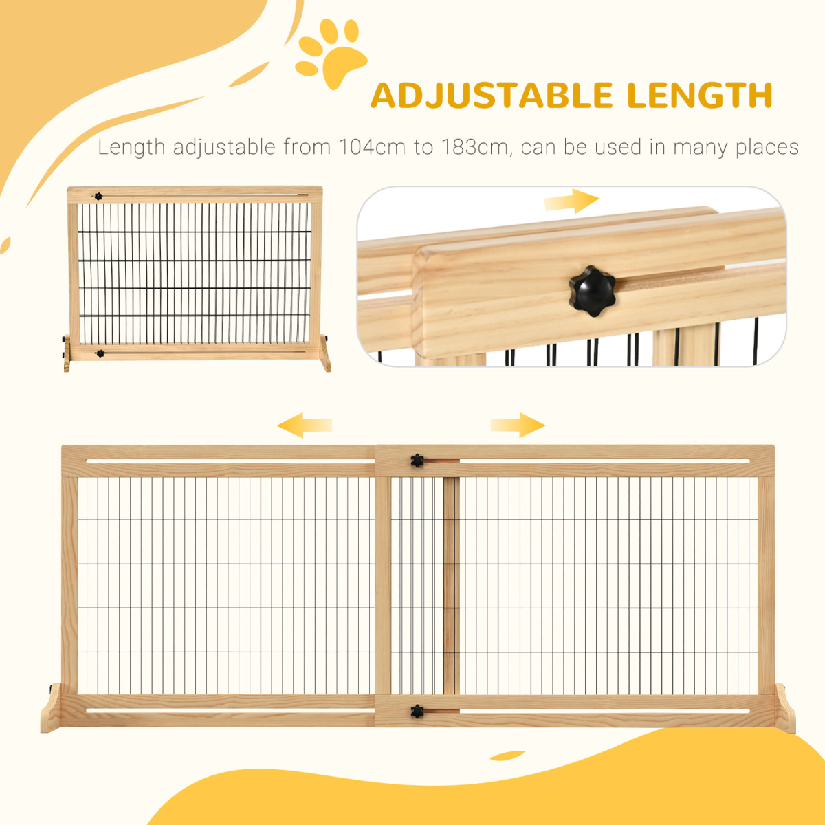 Adjustable Freestanding Wooden Pet Gate for Doorway Pawhut