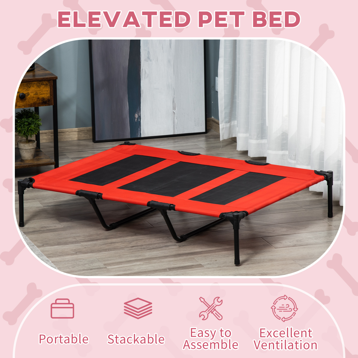 CoolAir Elevated Dog Bed - Portable Raised Pet Cot for Indoors/Outdoors