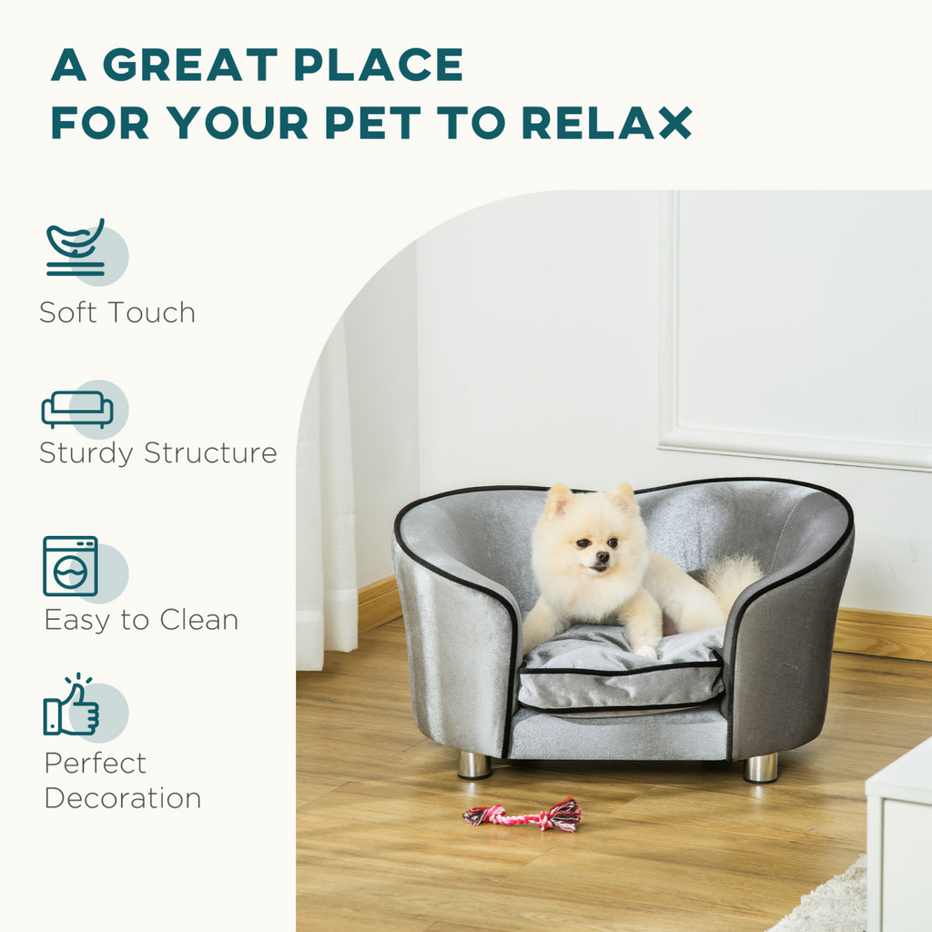 Modern Dog Sofa Bed with Storage Pocket, Removable Cushion, Non-Slip