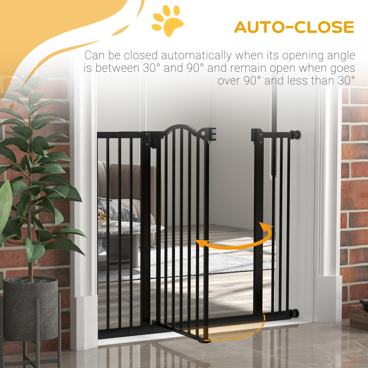 PawHut Adjustable 74-100cm Metal Pet Gate with Auto-Close, Black
