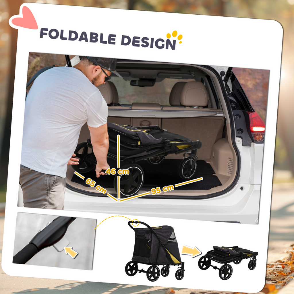 PawHut Foldable Dog Stroller with Universal Wheels & Shock Absorbers - Grey
