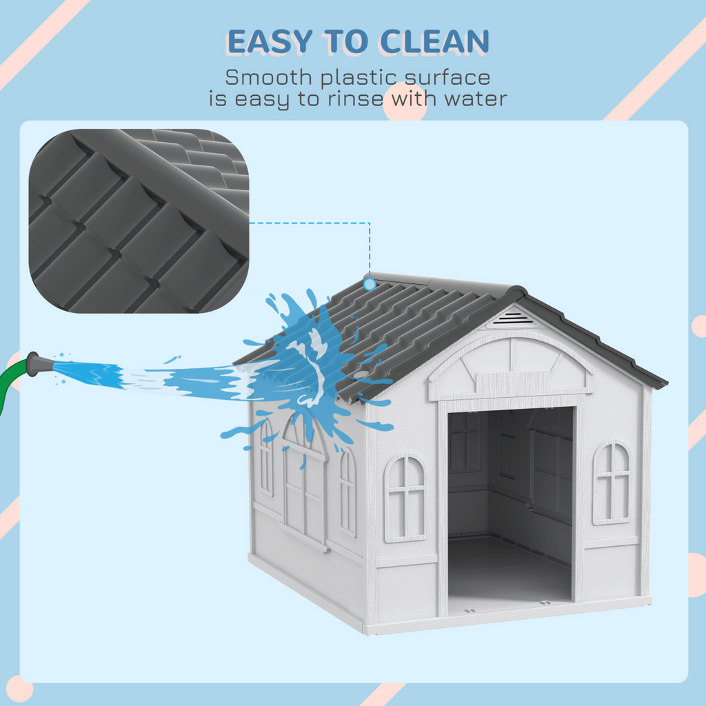 PawHut Weather-Resistant Medium Dog House, Grey, Easy Setup