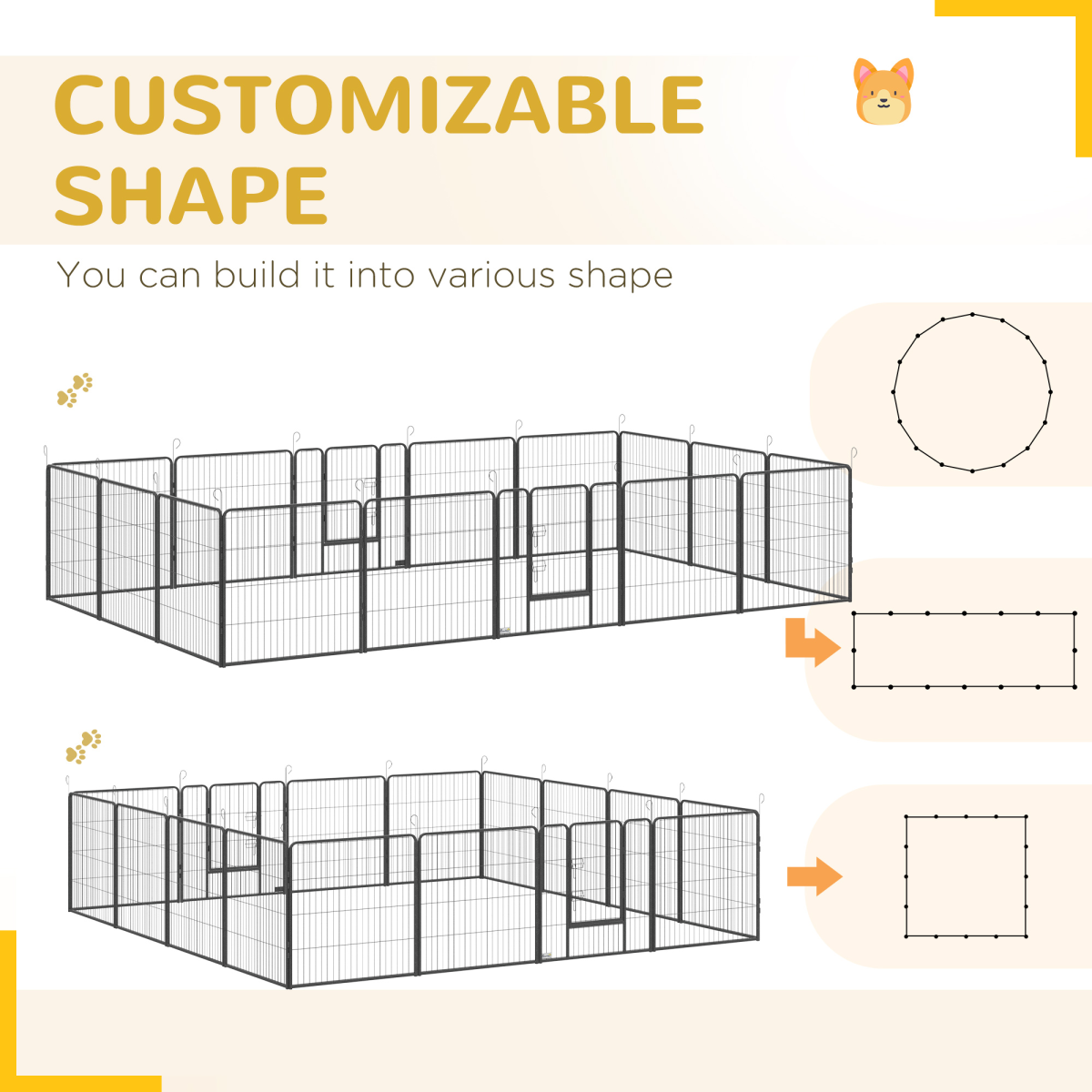 Heavy-Duty 16-Panel Puppy Play Pen - 80cm High, Flexible Shape