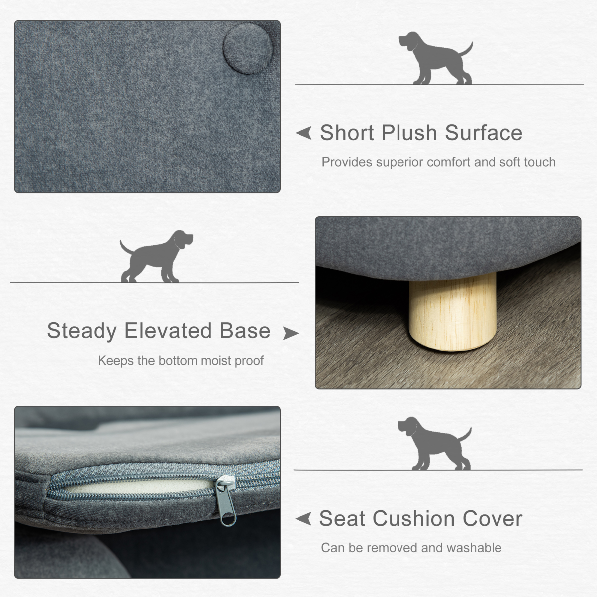 Pawhut Small Dog Sofa - Short Plush, 70x47x30 cm, Grey