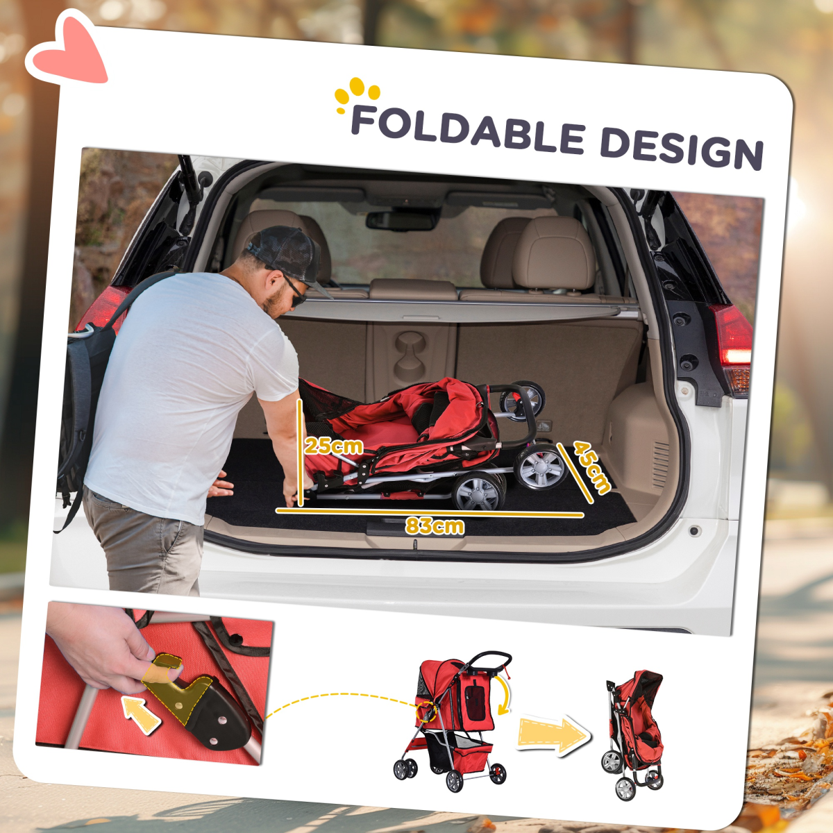 Deluxe Foldable Pet Stroller Jogger 4-Wheel Carrier for Dogs & Cats