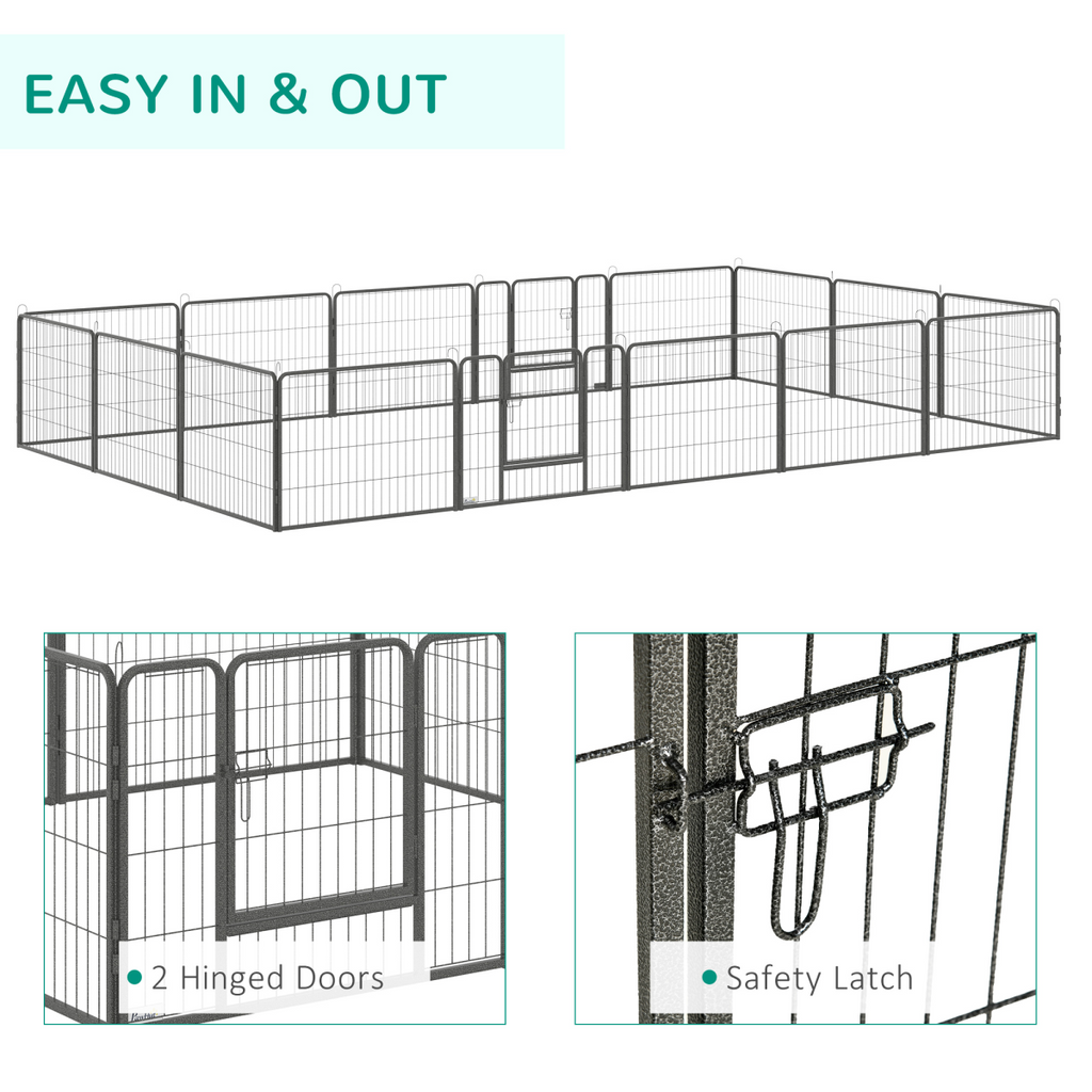 Heavy-Duty 16-Panel Dog Playpen, 2 Doors, 60 cm High, Indoor/Outdoor