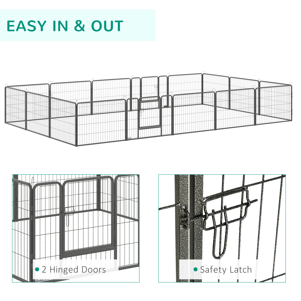Heavy-Duty 16-Panel Dog Playpen, 2 Doors, 60 cm High, Indoor/Outdoor