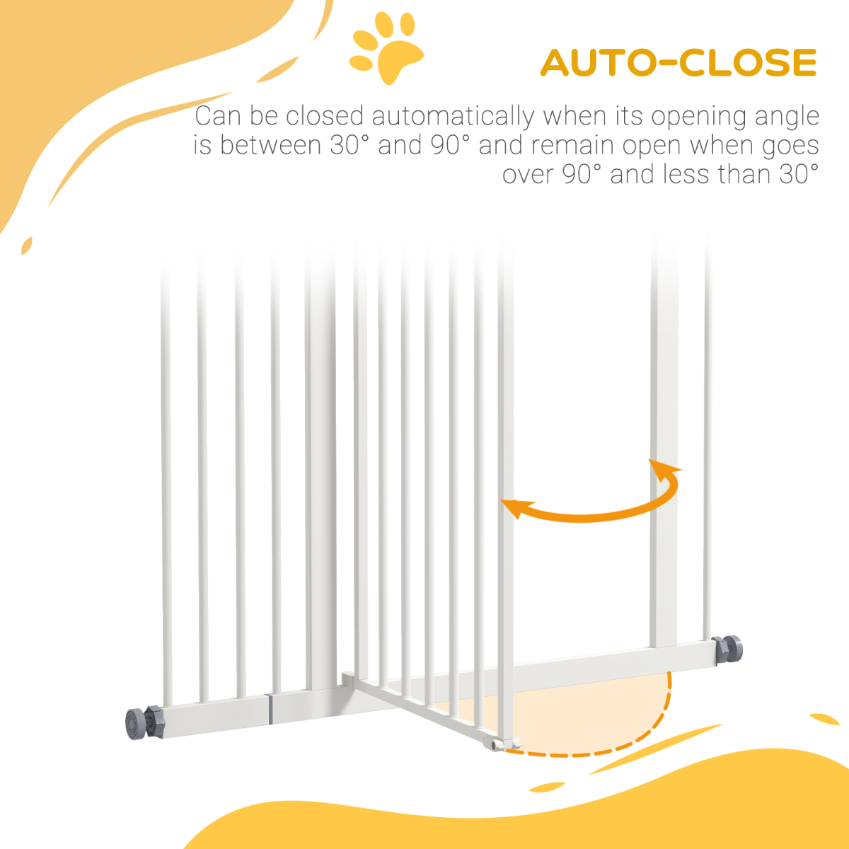 PawHut 74-94cm Adjustable Metal Pet Gate with Auto-Close Door, White