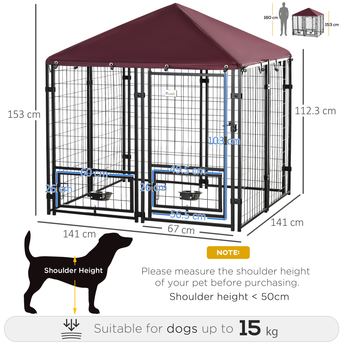 PawHut Outdoor Dog Kennel with Rotating Bowl Holders & Cover