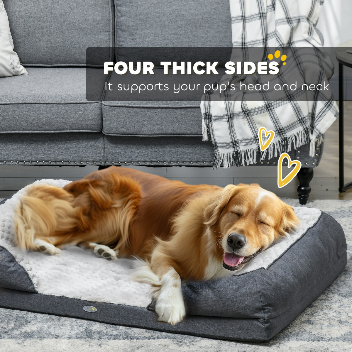 PawHut Large Dog Bed Calming Velvet Padding 7cm - Charcoal Grey