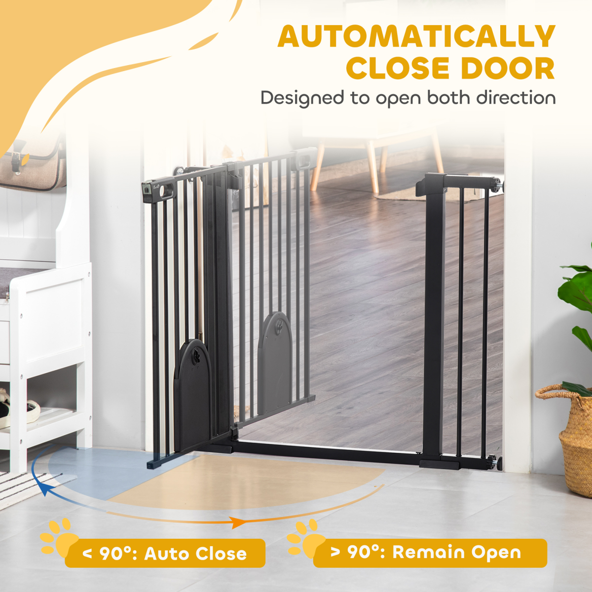 75-103 cm Extra-Wide Pet Gate, Stair Pressure Fit, Double Locking, Black