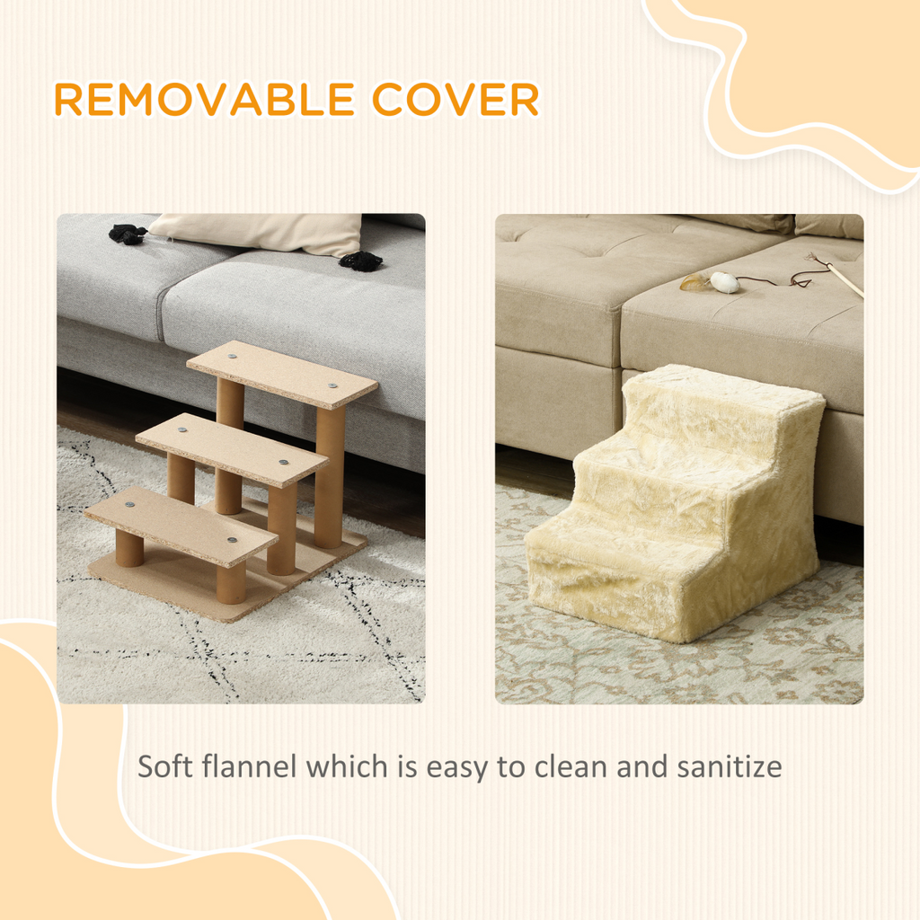 PawHut 3-Step Portable Dog Stairs with Washable Plush Cover